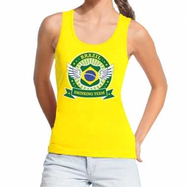 Geel brazil drinking team t shirt zonder mouw / mouwloos shirt dames