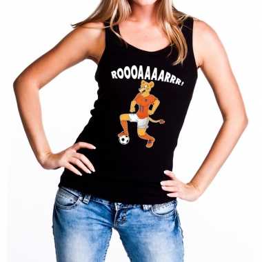 Nederland supporter t shirt zonder mouw leeuwin roooaaaarrr zwart dam