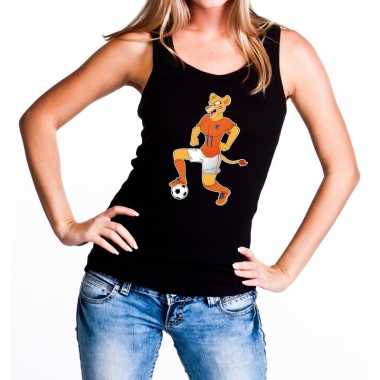 Nederland supporter t shirt zonder mouw leeuwin voetbal zwart dames