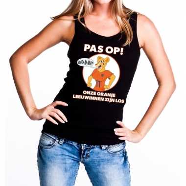 Nederland supporter t shirt zonder mouw leeuwinnen zijn los zwart dam