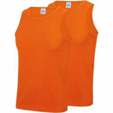 Pack maat l sport singlets/hemden oranje heren zonder mouw