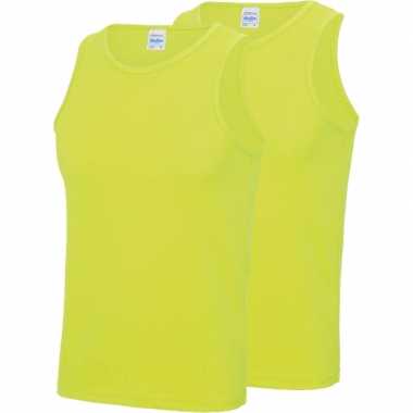 Pack maat m sport singlets/hemden neon geel heren zonder mouw