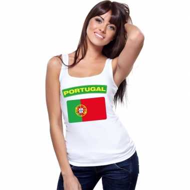 Singlet shirt/ t shirt zonder mouw portugese vlag wit dames