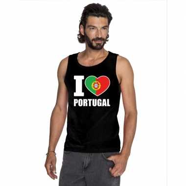 Zwart i love portugal fan singlet shirt/ t shirt zonder mouw heren