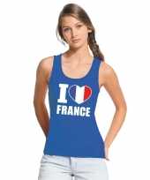 Blauw i love frankrijk fan singlet shirt t shirt zonder mouw dames