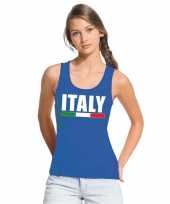Blauw italie supporter singlet shirt t shirt zonder mouw dames