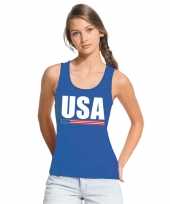 Blauw usa amerika supporter singlet shirt t shirt zonder mouw dames