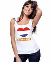 Nederland hart vlag singlet shirt t shirt zonder mouw wit dames