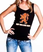 Nederland supporter t-shirt zonder mouw hup holland hup zwart dames