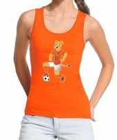 Nederland supporter t shirt zonder mouw leeuwin voetbal oranje dames