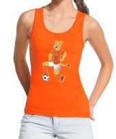 Nederland supporter t-shirt zonder mouw leeuwin voetbal oranje dames
