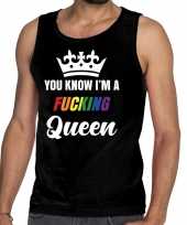 Zwart you know i am a fucking queen gay pride t shirt zonder mouw heren