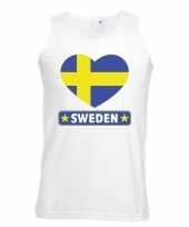 Zweden hart vlag singlet shirt t shirt zonder mouw wit heren